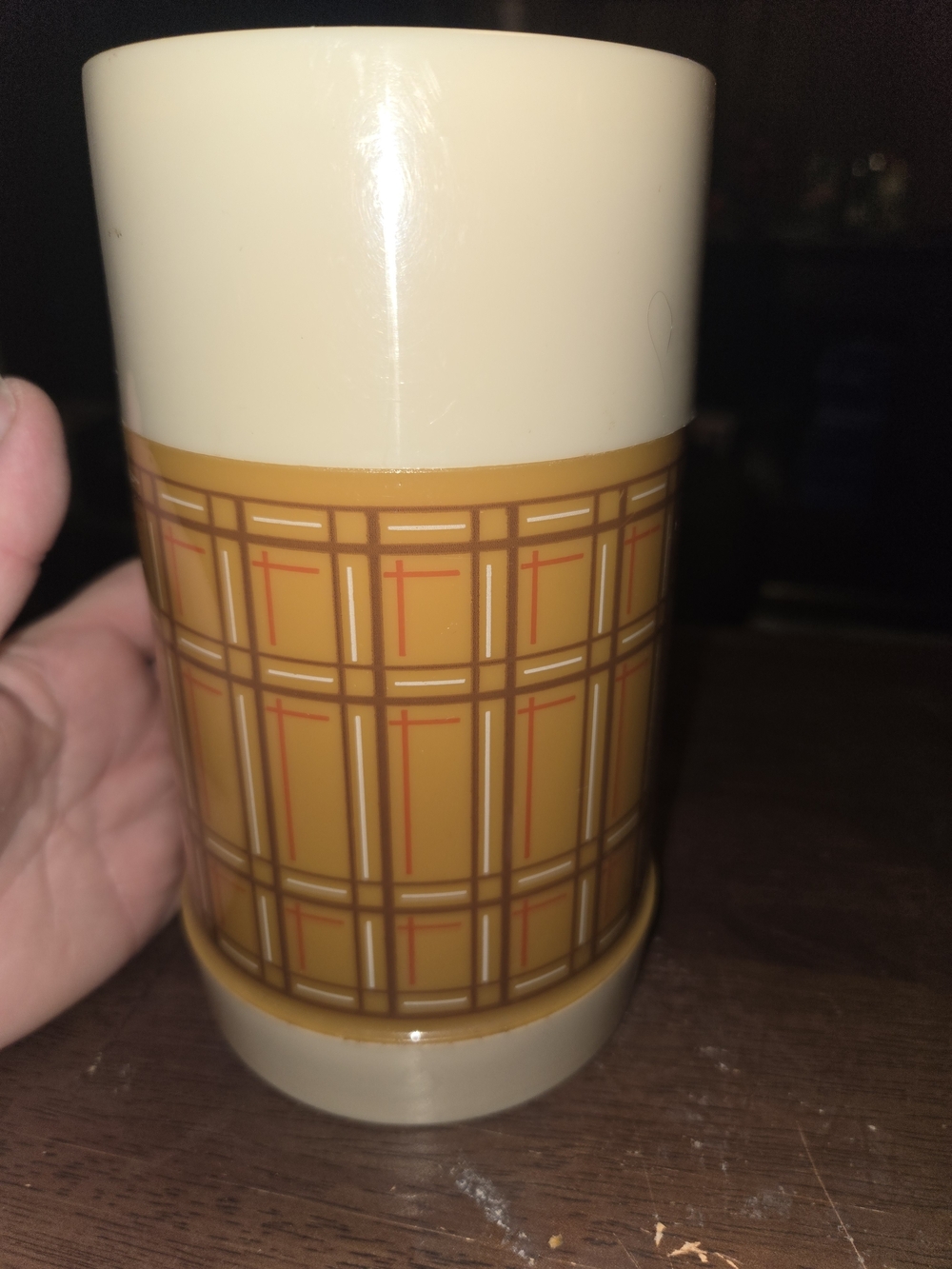 Cream and Mustard Plaid Ceramic Tumbler — Home Dining
